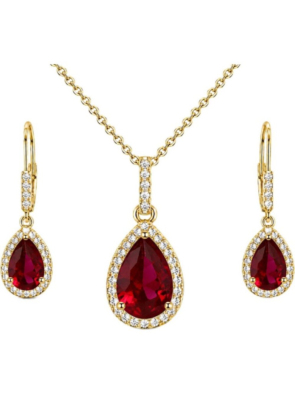 Elegant Birthstone Jewelry Set for Women - Teardrop Necklace & Dangle Earrings